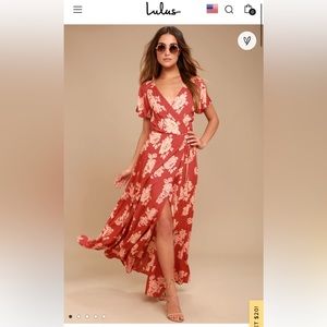 Lulus Heart of Marigold Rust Red Floral Print Wrap Maxi Dress